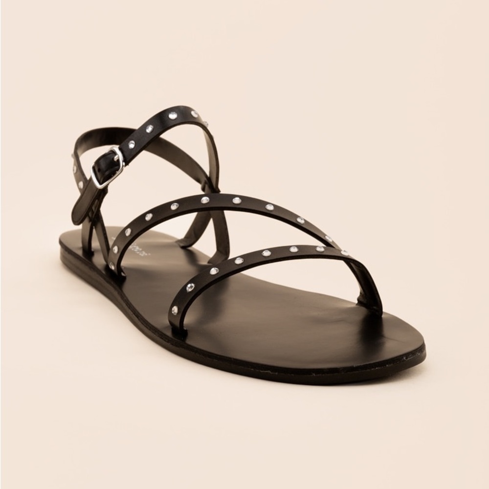 100% New Size 8.5 Indigo rd. Black Pobart Embellished Sandals